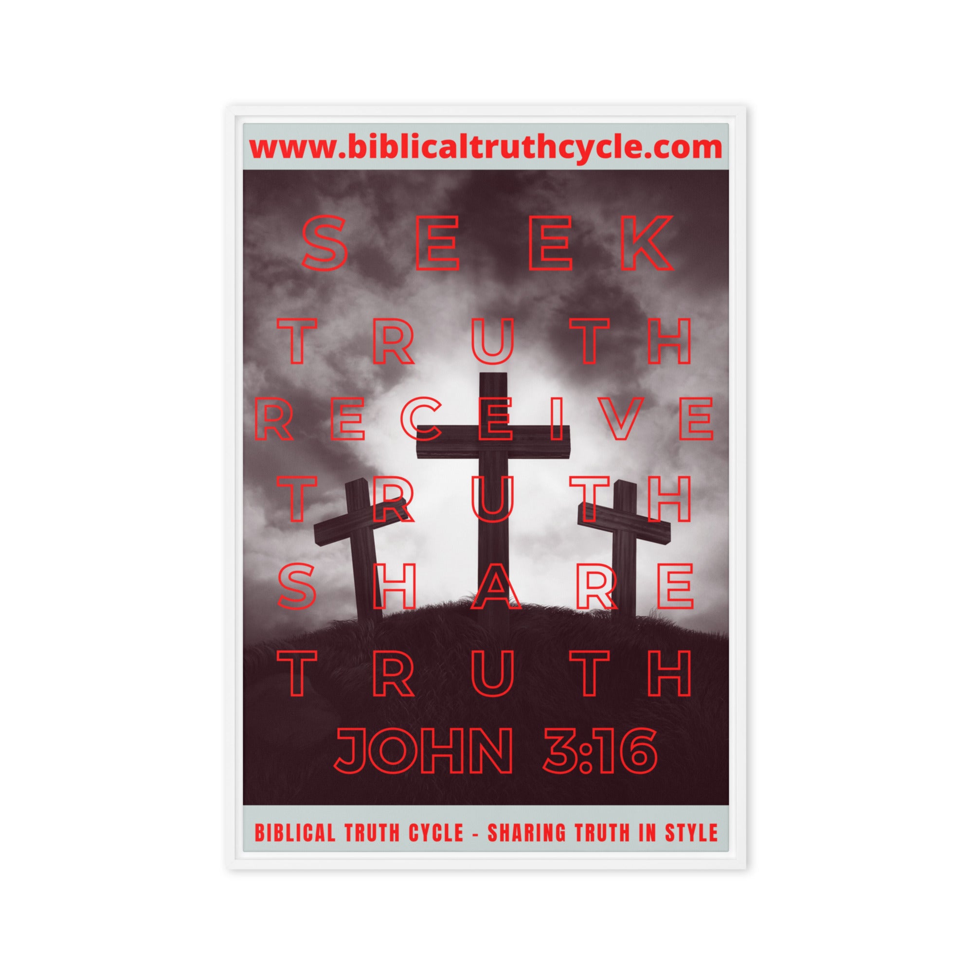 Biblical Truth Cycle - Framed Canvas (John 3:16_Calvary)