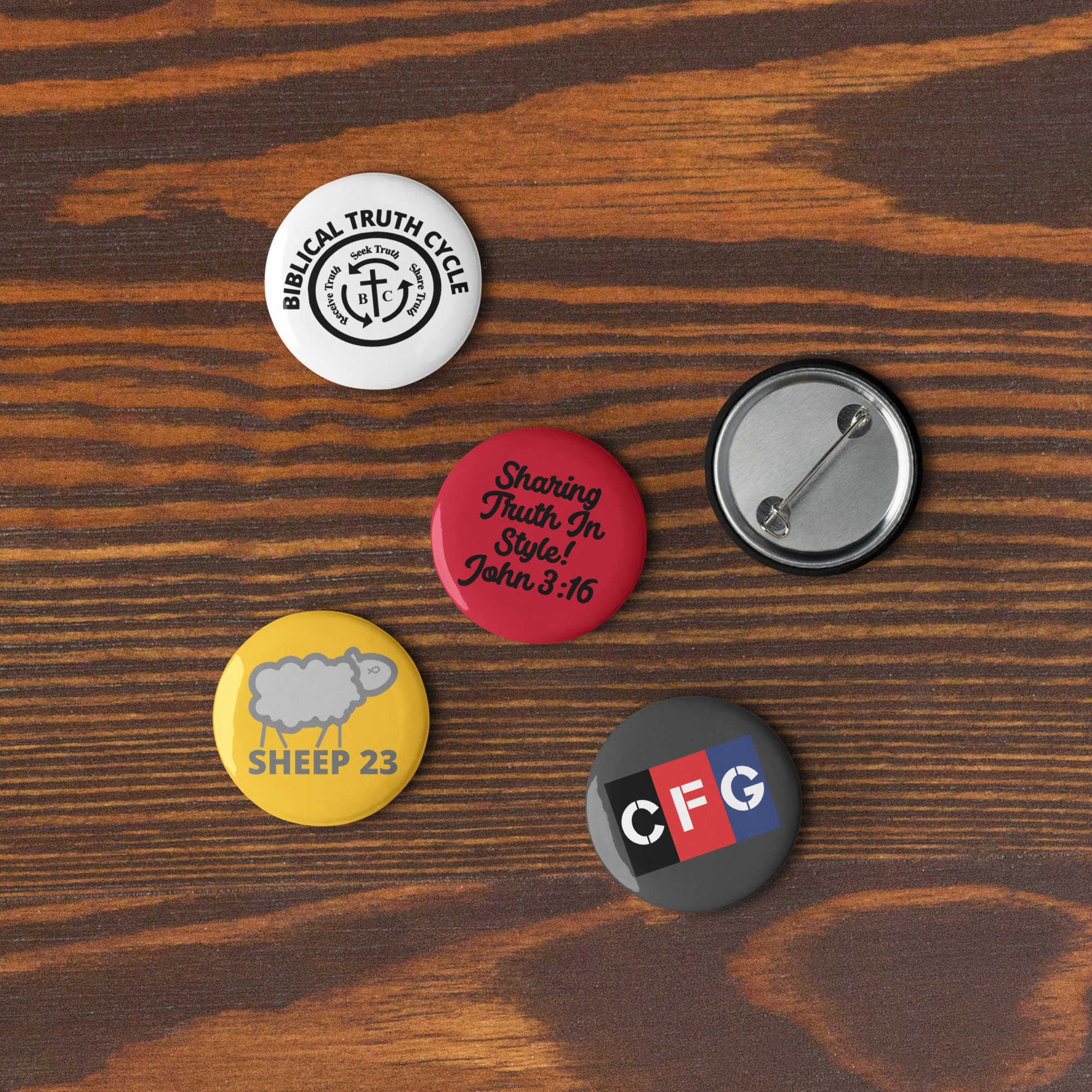 Biblical Truth Cycle - Set of Pin Buttons _ WAS $20.00 NOW ON SALE for