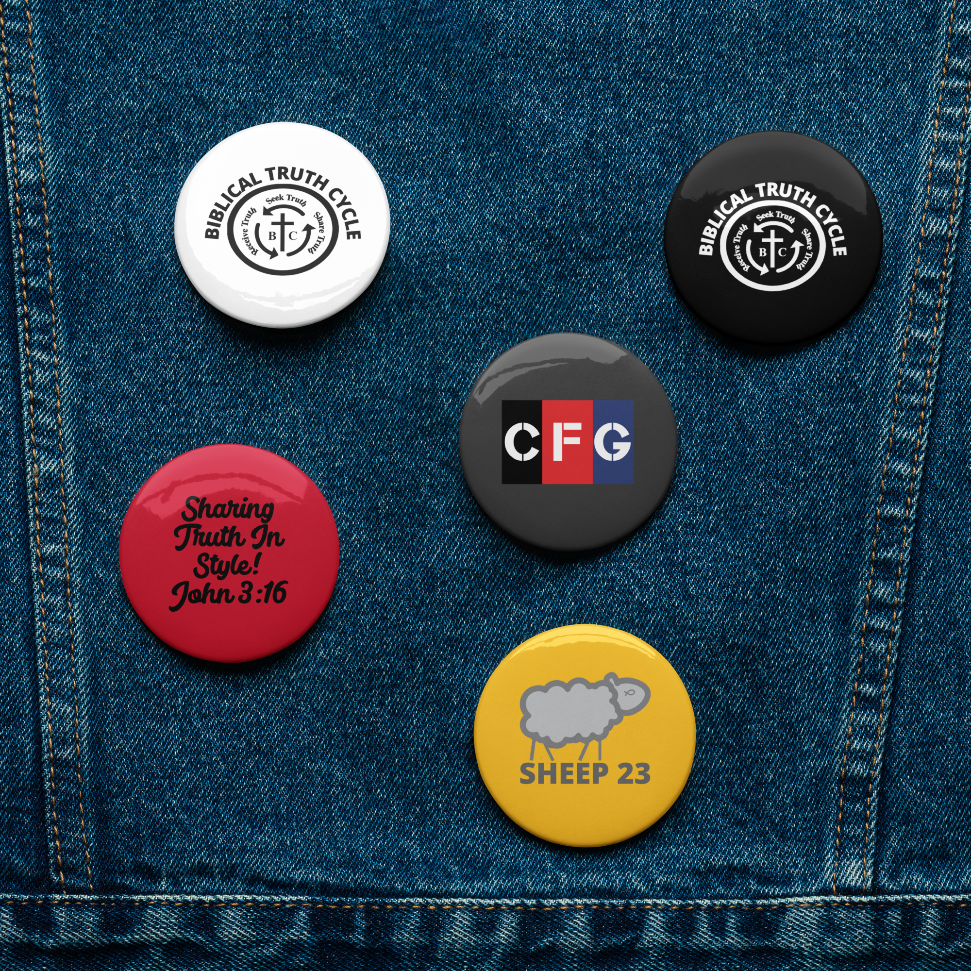 Biblical Truth Cycle - Set of Pin Buttons _ WAS $20.00 NOW ON SALE for