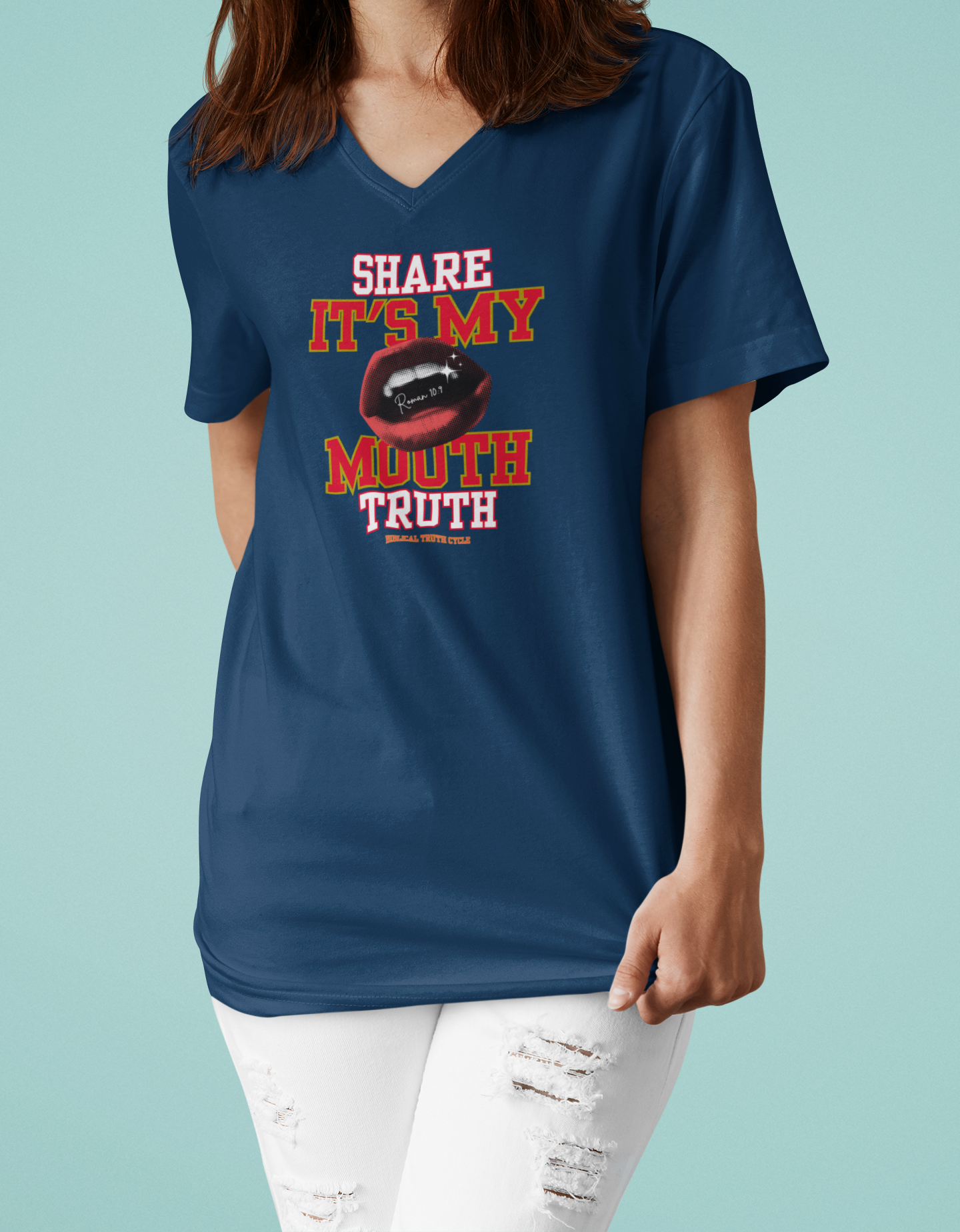 Biblical Truth Cycle - Ladies Relaxed V-Neck T-Shirt (It's My Mouth)