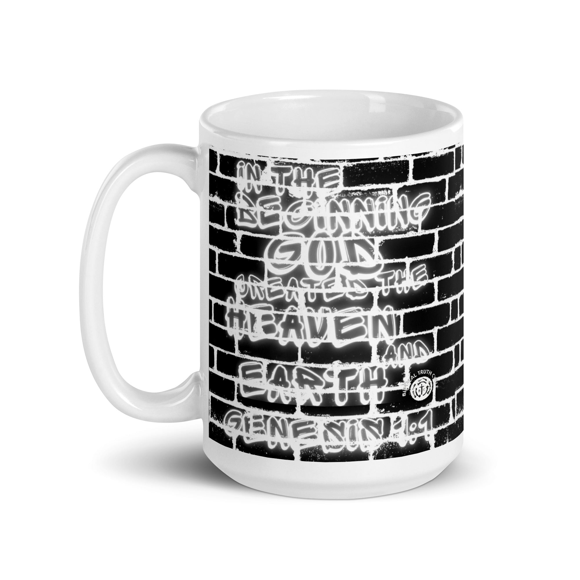 Biblical Truth Cycle - White Mug 15oz (Spray Paint - Genesis 1:1)
