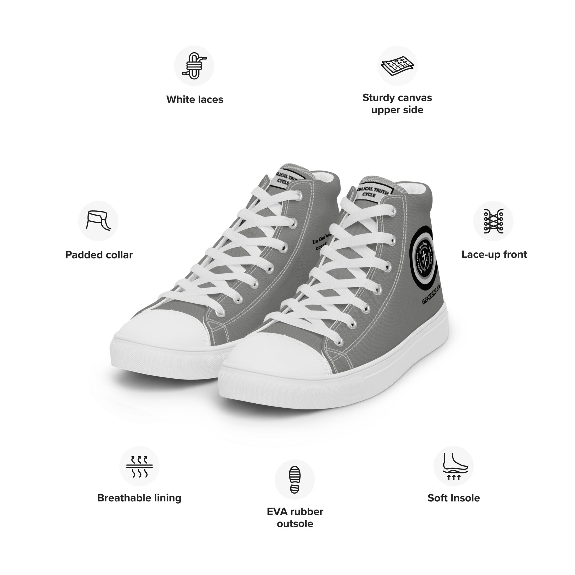 Biblical Truth Cycle - Ladies' High Top Canvas Shoes (Verse-Genesis 1:1)